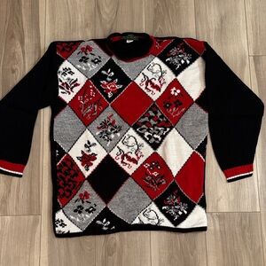 Dana Scott Women Crewneck Sweater - Diamond Red, Black, Gray Prints